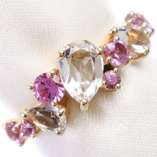 4℃ Ring K10 yellow gold pink Ruby diamond Women No. 10 Used Authentic