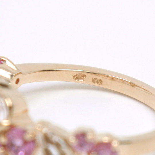 4℃ Ring K10 yellow gold pink Ruby diamond Women No. 10 Used Authentic