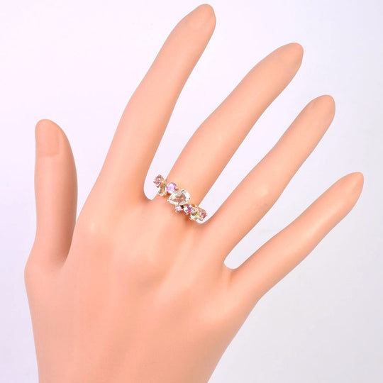 4℃ Ring K10 yellow gold pink Ruby diamond Women No. 10 Used Authentic