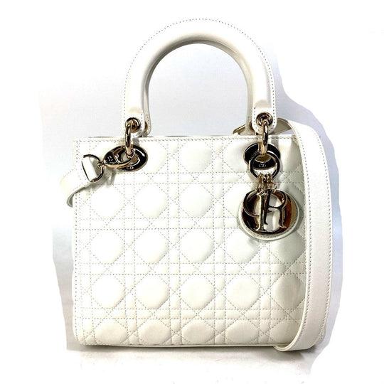 Dior Handbag M0565ONGE_M030 lambskin white LADY DIOR Lady Dior Canage Women Used Authentic