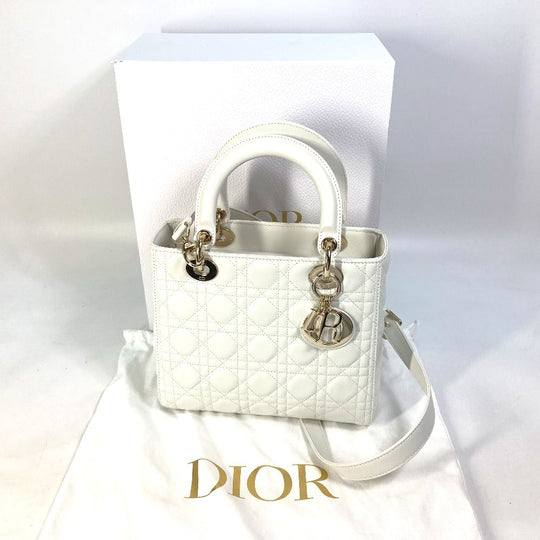 Dior Handbag M0565ONGE_M030 lambskin white LADY DIOR Lady Dior Canage Women Used Authentic