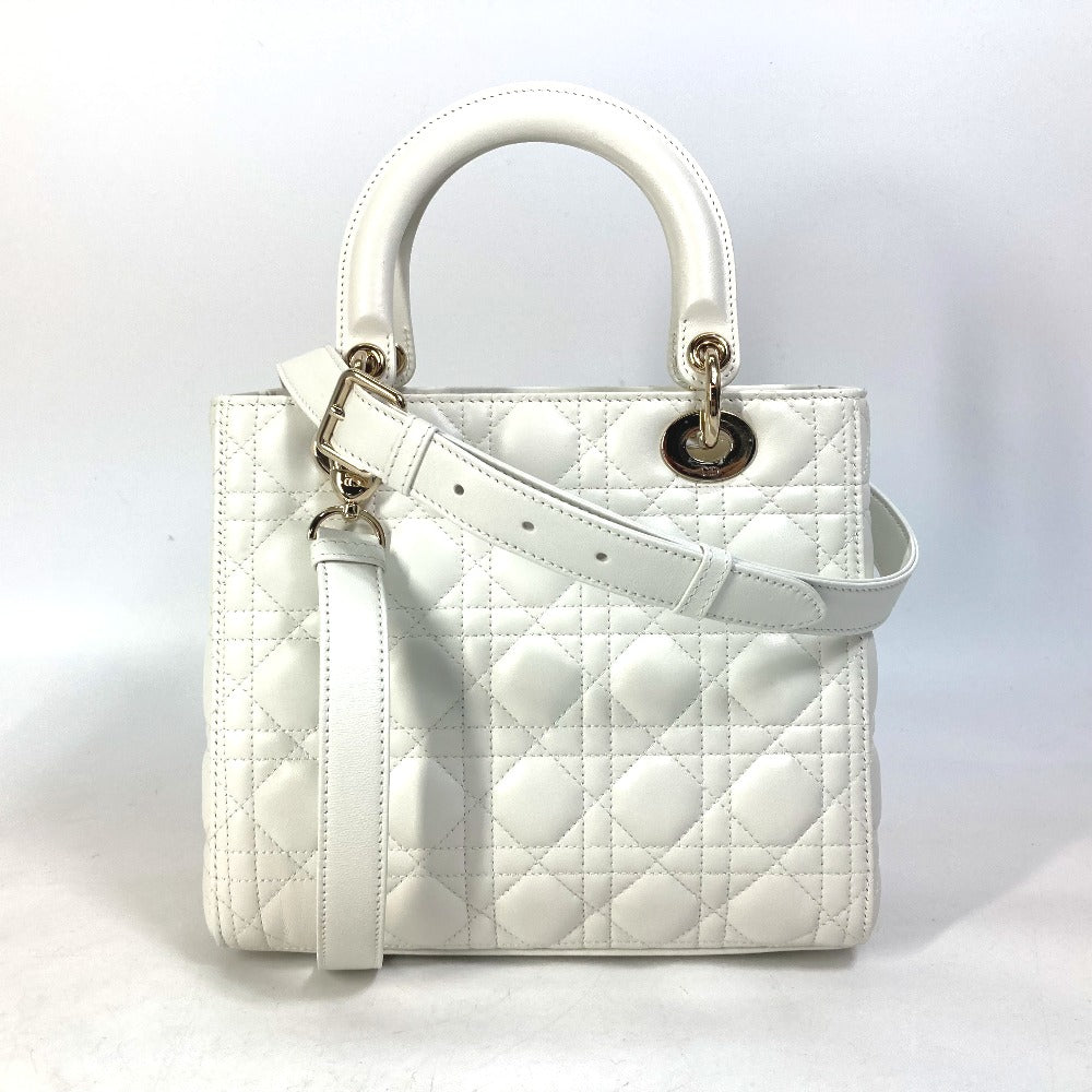 Dior Handbag M0565ONGE_M030 lambskin white LADY DIOR Lady Dior Canage Women Used Authentic