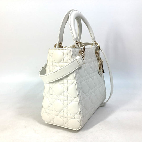 Dior Handbag M0565ONGE_M030 lambskin white LADY DIOR Lady Dior Canage Women Used Authentic
