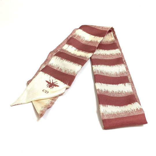 Dior scarf silk beige x dusty pink logo mitsa Women Used Authentic