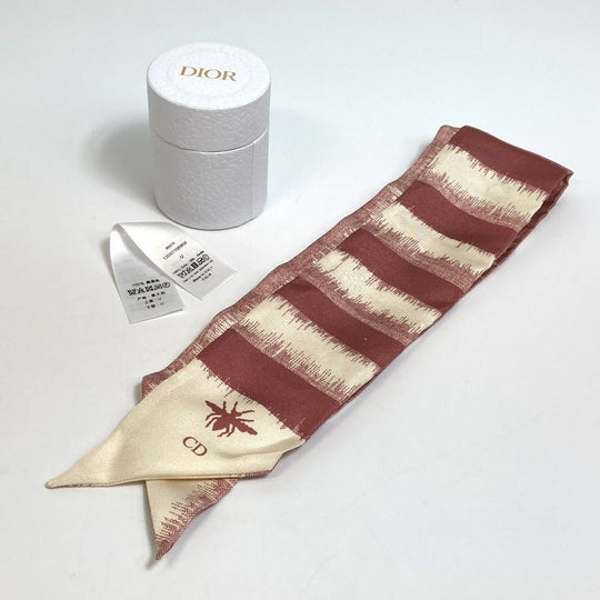 Dior scarf silk beige x dusty pink logo mitsa Women Used Authentic