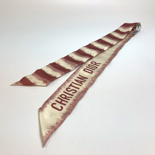 Dior scarf silk beige x dusty pink logo mitsa Women Used Authentic