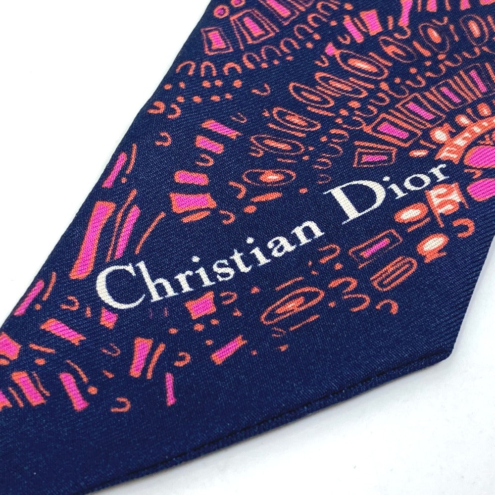 Dior scarf silk Navy Mitsua Women Used Authentic