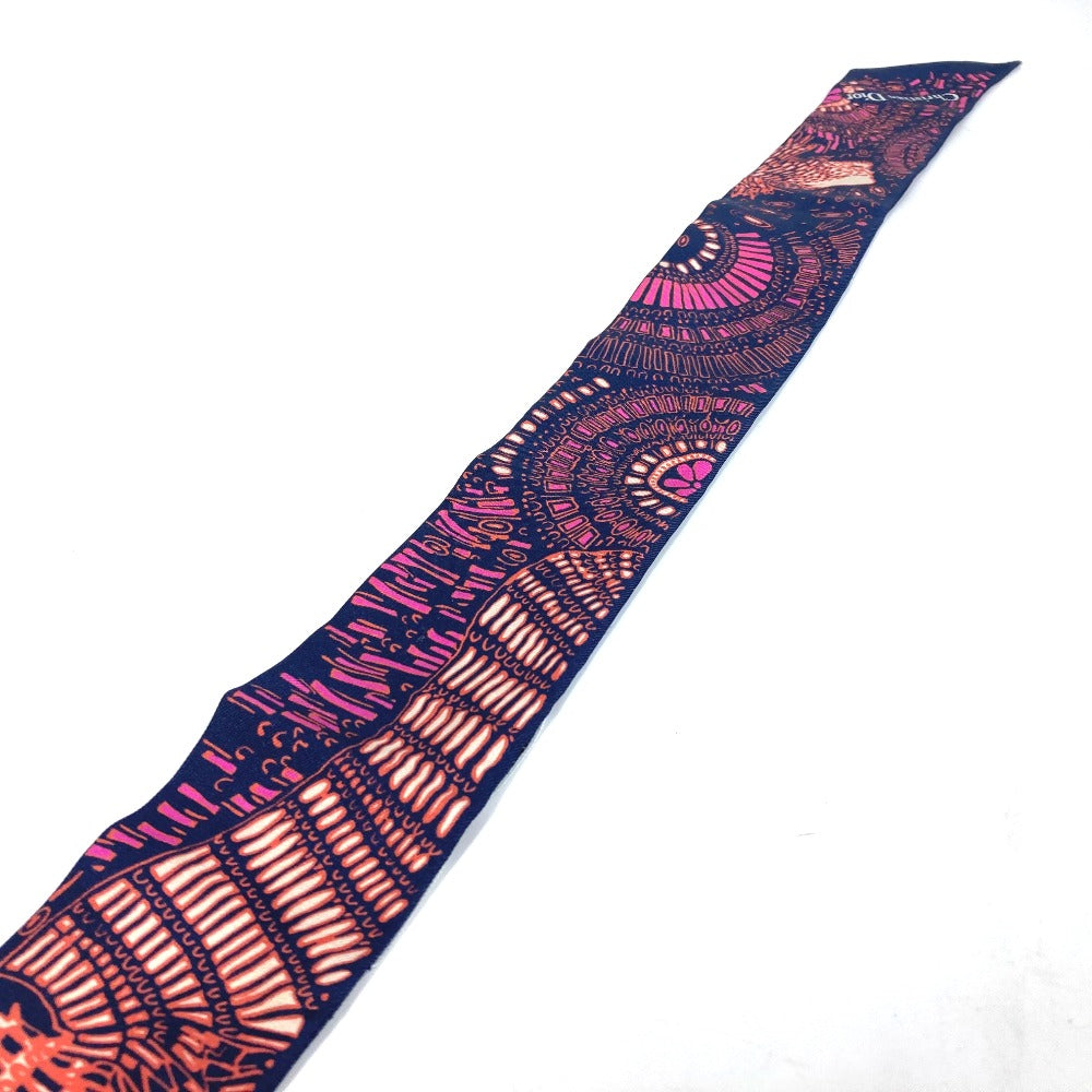 Dior scarf silk Navy Mitsua Women Used Authentic
