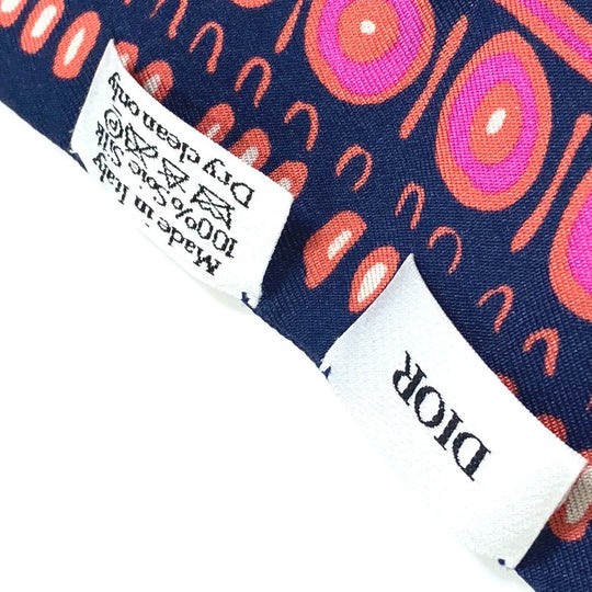 Dior scarf silk Navy Mitsua Women Used Authentic