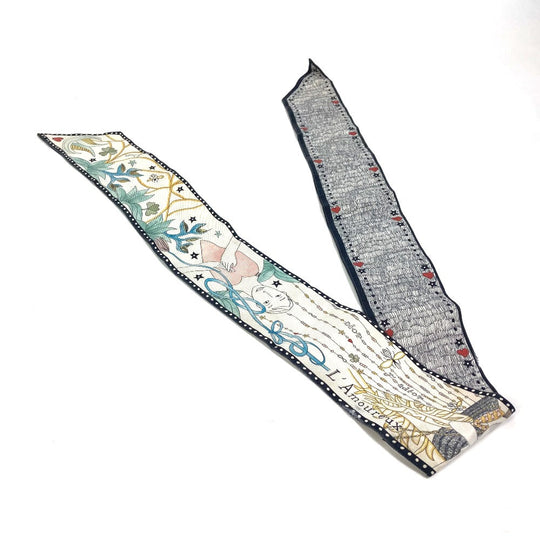 Dior scarf silk multicolor Heart Pattern Mitsua Women Used Authentic