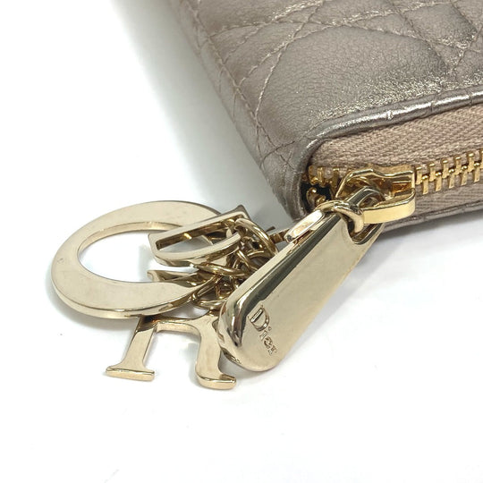 Dior Long Wallet Purse S0007OWEC_M10L Leather/grained calfskin gold Cannage LADY DIOR VOYAGEUR Wallet Women Used Authentic
