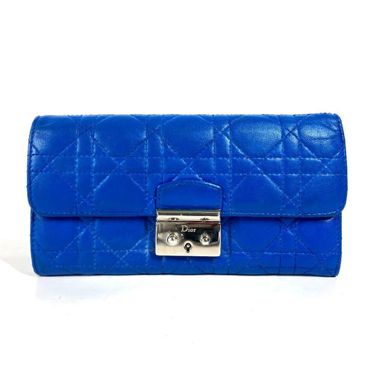 Dior Long Wallet Purse leather blue Canage Women Used Authentic