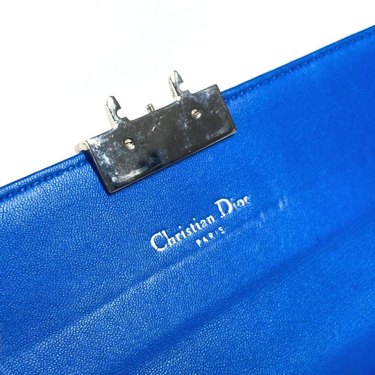 Dior Long Wallet Purse leather blue Canage Women Used Authentic