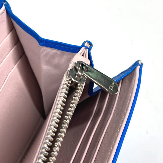 Dior Long Wallet Purse leather blue Canage Women Used Authentic