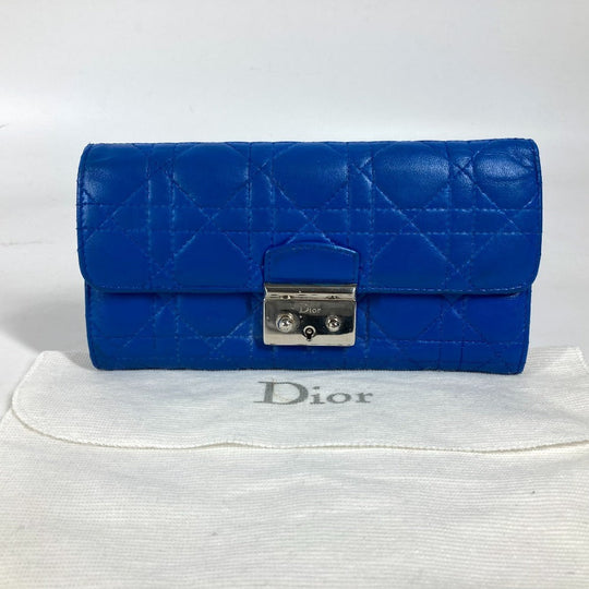 Dior Long Wallet Purse leather blue Canage Women Used Authentic