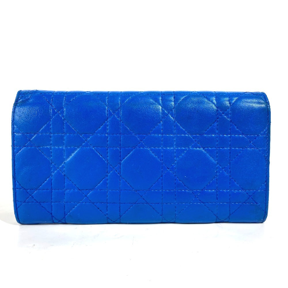 Dior Long Wallet Purse leather blue Canage Women Used Authentic