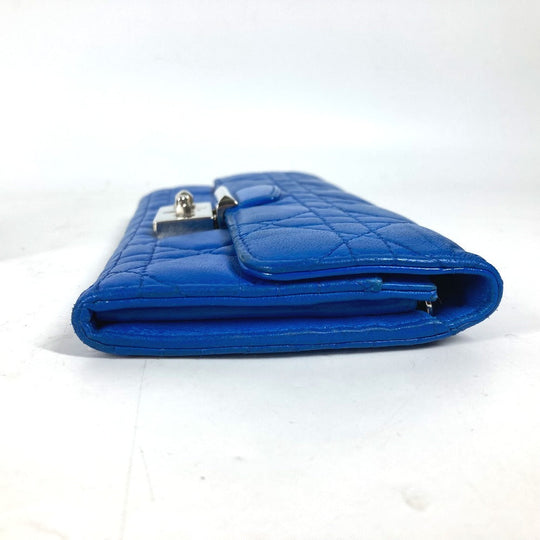 Dior Long Wallet Purse leather blue Canage Women Used Authentic