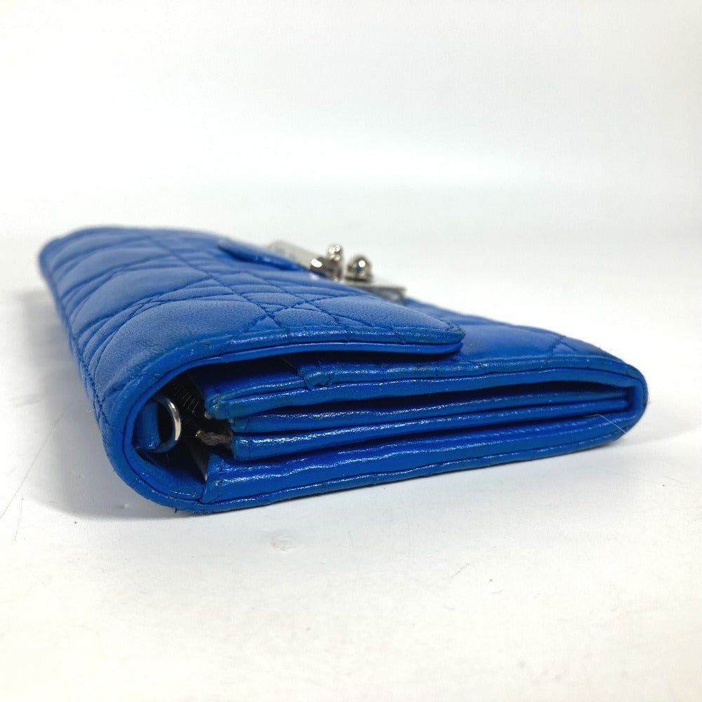 Dior Long Wallet Purse leather blue Canage Women Used Authentic