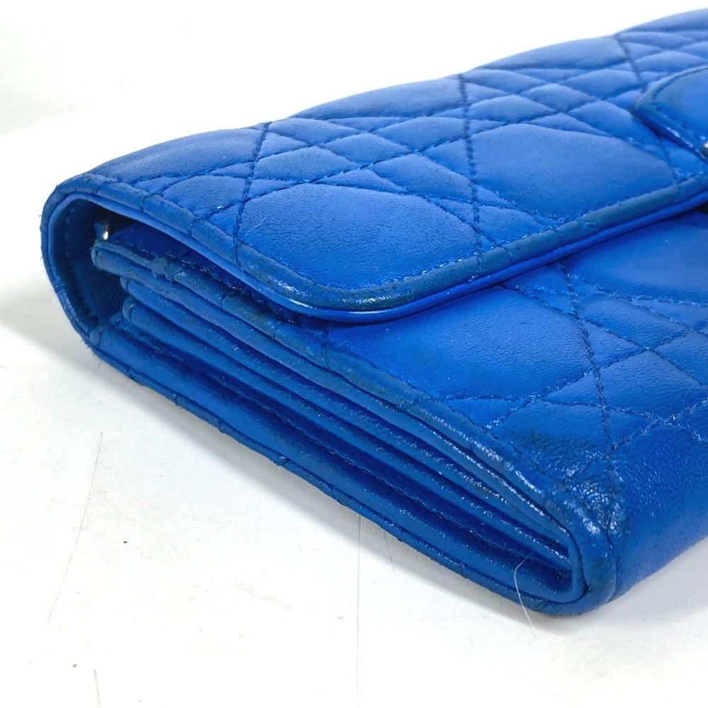 Dior Long Wallet Purse leather blue Canage Women Used Authentic