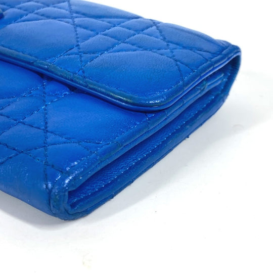 Dior Long Wallet Purse leather blue Canage Women Used Authentic