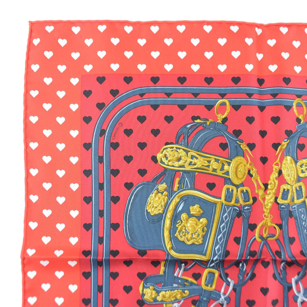 HERMES scarf silk Red heart Carre42 Women Used Authentic