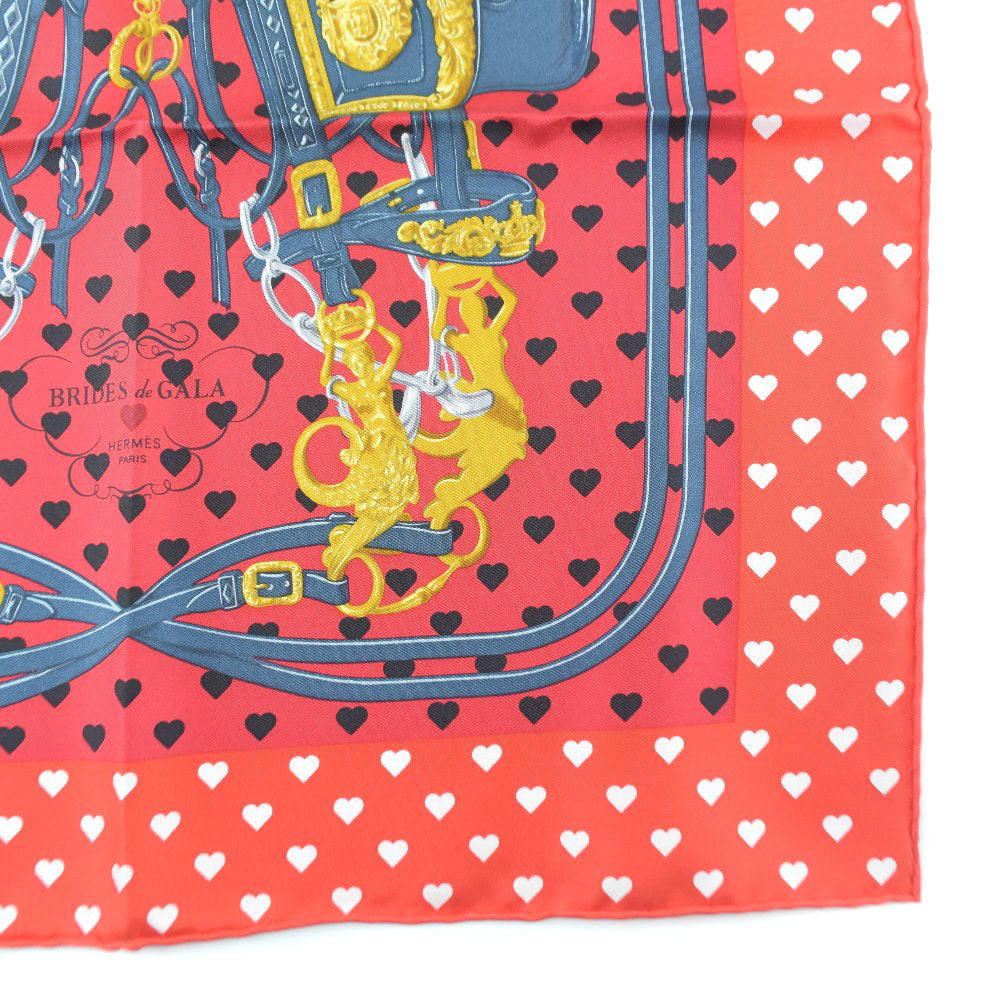 HERMES scarf silk Red heart Carre42 Women Used Authentic