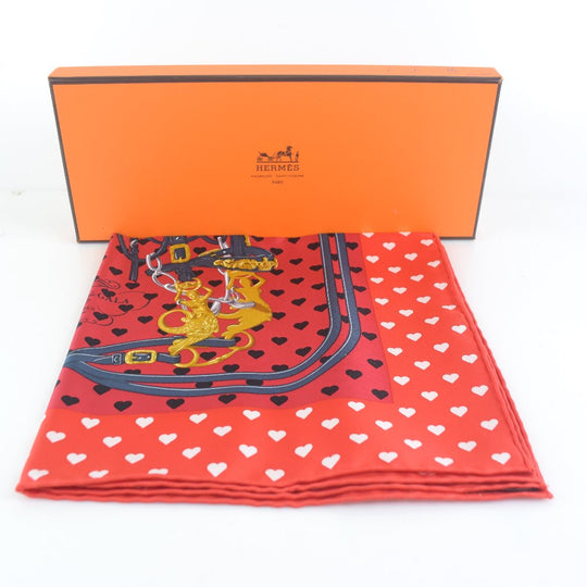 HERMES scarf silk Red heart Carre42 Women Used Authentic