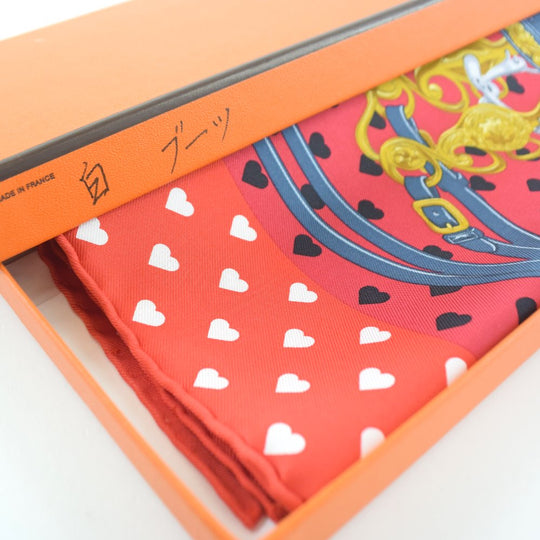HERMES scarf silk Red heart Carre42 Women Used Authentic