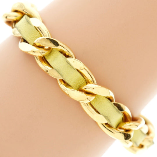 CHANEL bracelet Plated Gold , Leather Gold / yellow Women Used Authentic