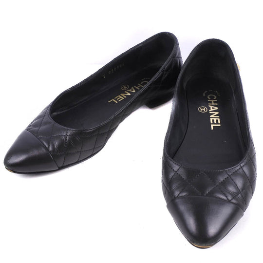CHANEL pumps Calfskin black Matrasse Women 34 1/2 Used Authentic