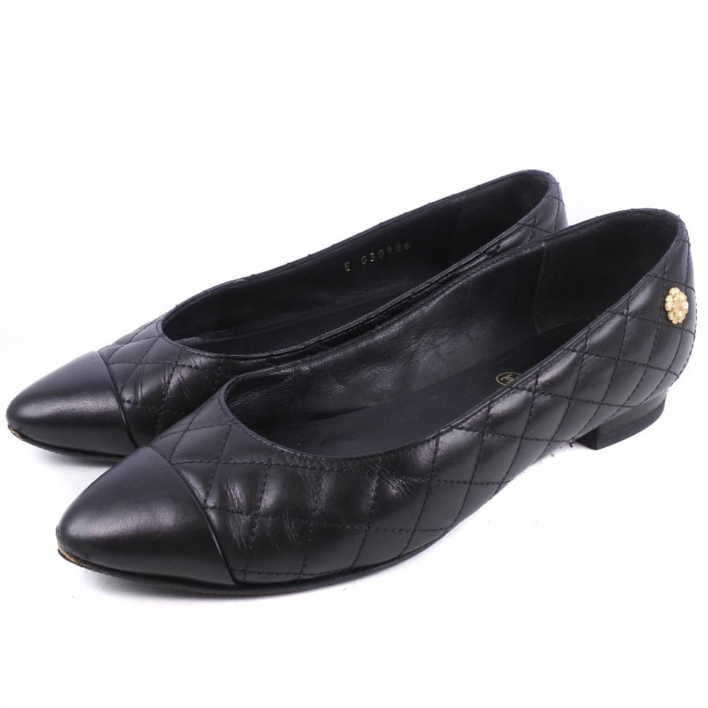 CHANEL pumps Calfskin black Matrasse Women 34 1/2 Used Authentic