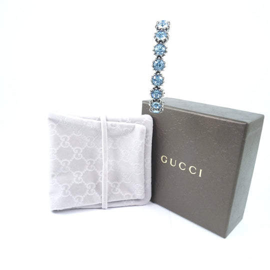 GUCCI bracelet Silver, light blue stone light blue Cuff Bangle Women 16 Used Authentic