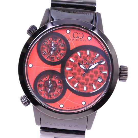 Curtis& Co. Watches Quartz SUW42R-B  Stainless Steel Red World Four Time Zone Red dial mens Used Authentic
