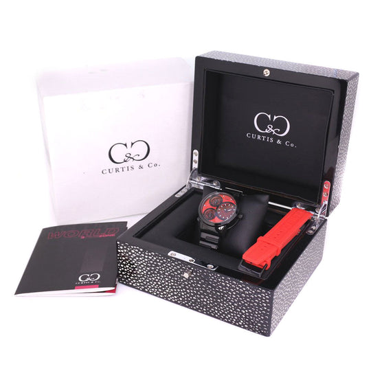 Curtis& Co. Watches Quartz SUW42R-B  Stainless Steel Red World Four Time Zone Red dial mens Used Authentic