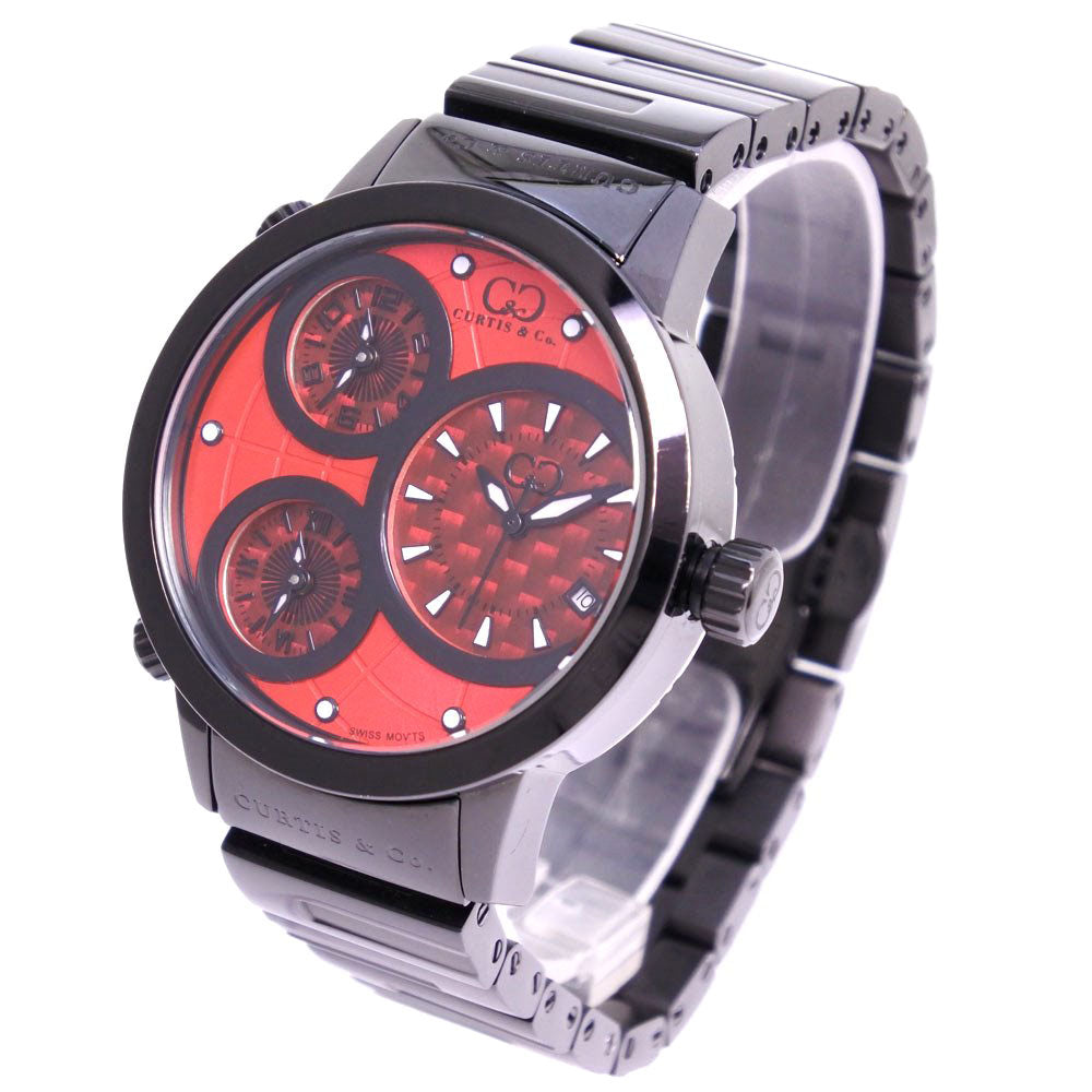 Curtis& Co. Watches Quartz SUW42R-B  Stainless Steel Red World Four Time Zone Red dial mens Used Authentic
