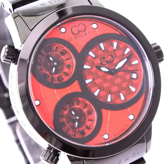 Curtis& Co. Watches Quartz SUW42R-B  Stainless Steel Red World Four Time Zone Red dial mens Used Authentic