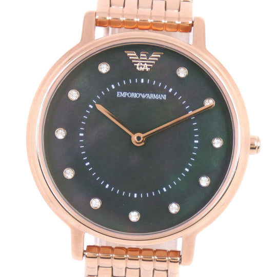Emporio Armani Watches Quartz AR-80043 Stainless Steel Pink gold Pierce set Black shell dial Women Used Authentic