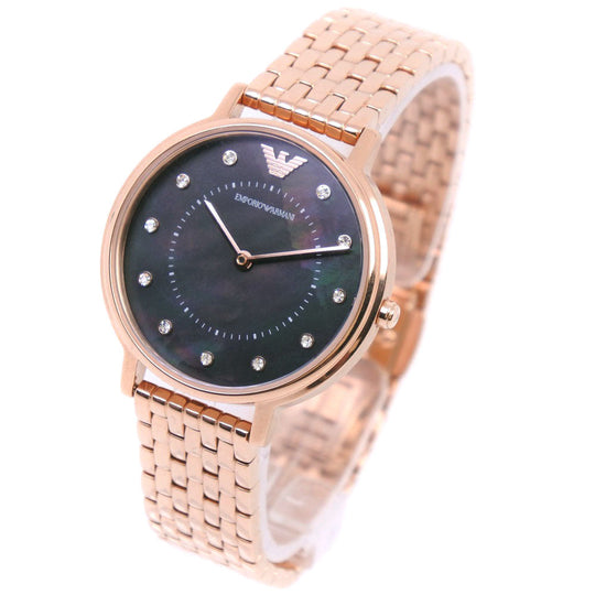 Emporio Armani Watches Quartz AR-80043 Stainless Steel Pink gold Pierce set Black shell dial Women Used Authentic