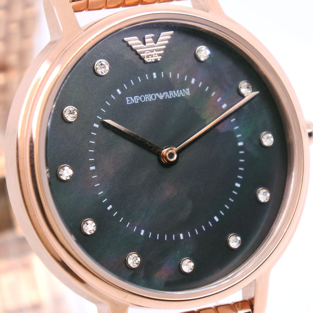 Emporio Armani Watches Quartz AR-80043 Stainless Steel Pink gold Pierce set Black shell dial Women Used Authentic
