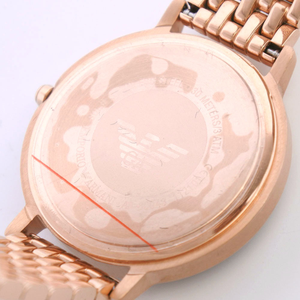 Emporio Armani Watches Quartz AR-80043 Stainless Steel Pink gold Pierce set Black shell dial Women Used Authentic