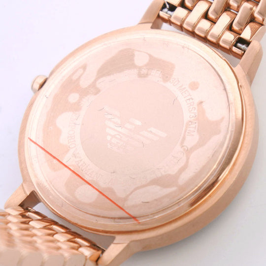 Emporio Armani Watches Quartz AR-80043 Stainless Steel Pink gold Pierce set Black shell dial Women Used Authentic