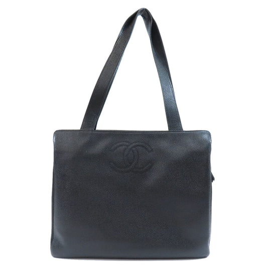 CHANEL Tote Bag Caviar skin black COCO Mark Women Used Authentic