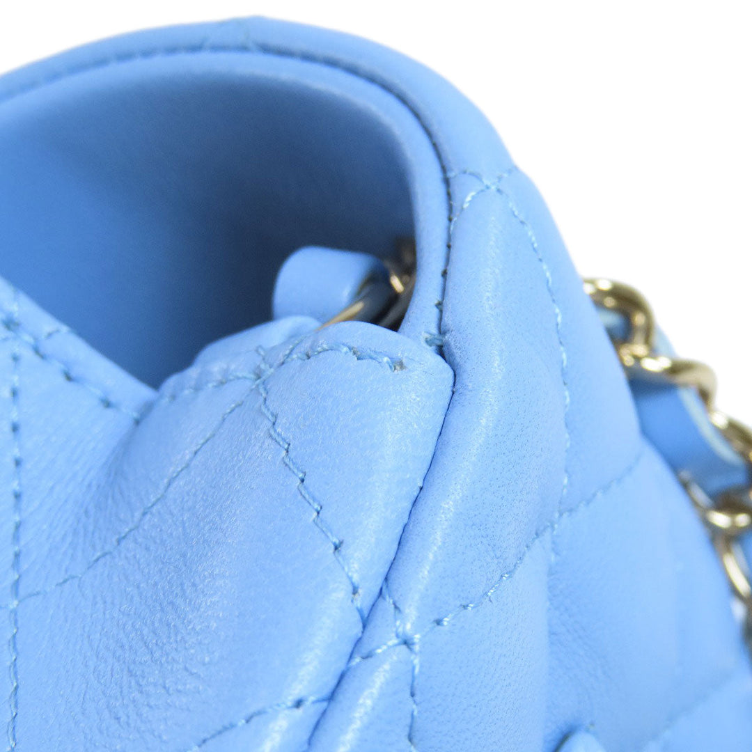 CHANEL Shoulder Bag lambskin blue ChainShoulder Matelasse SilverMetal Women Used Authentic