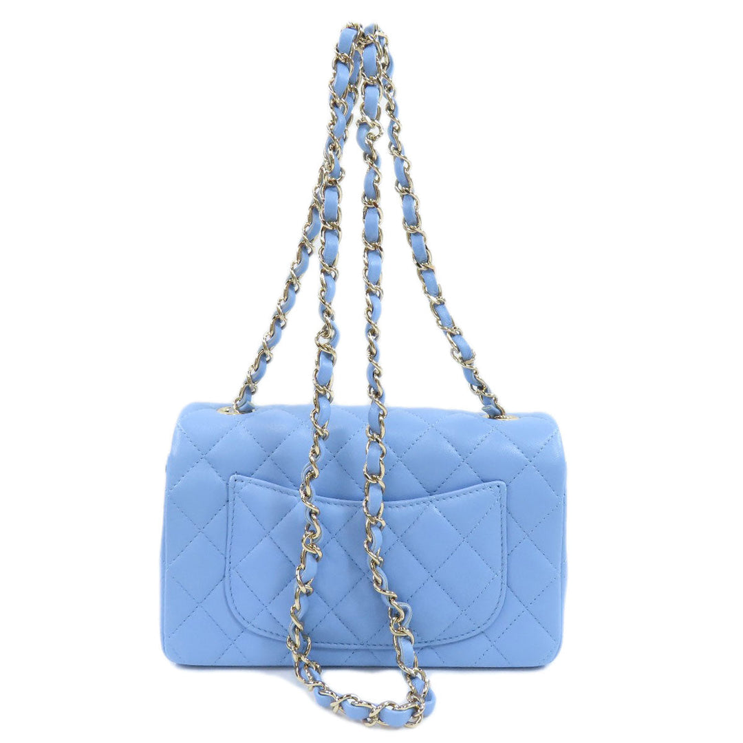 CHANEL Shoulder Bag lambskin blue ChainShoulder Matelasse SilverMetal Women Used Authentic