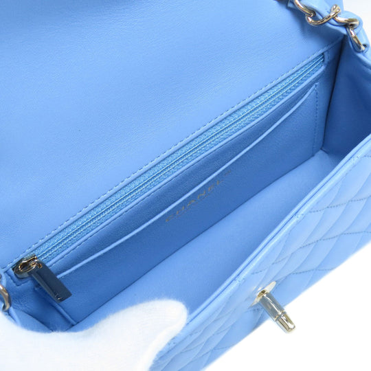 CHANEL Shoulder Bag lambskin blue ChainShoulder Matelasse SilverMetal Women Used Authentic