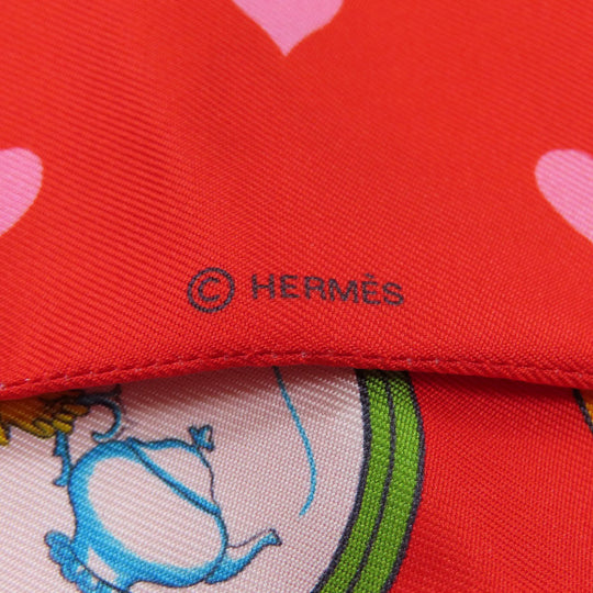 HERMES scarf silk Red Twilly Women Used Authentic