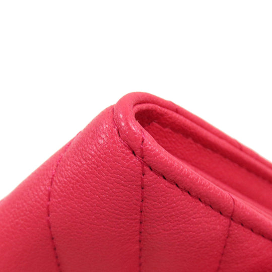 CHANEL Long Wallet Purse Calfskin pink Vstitch Women Used Authentic