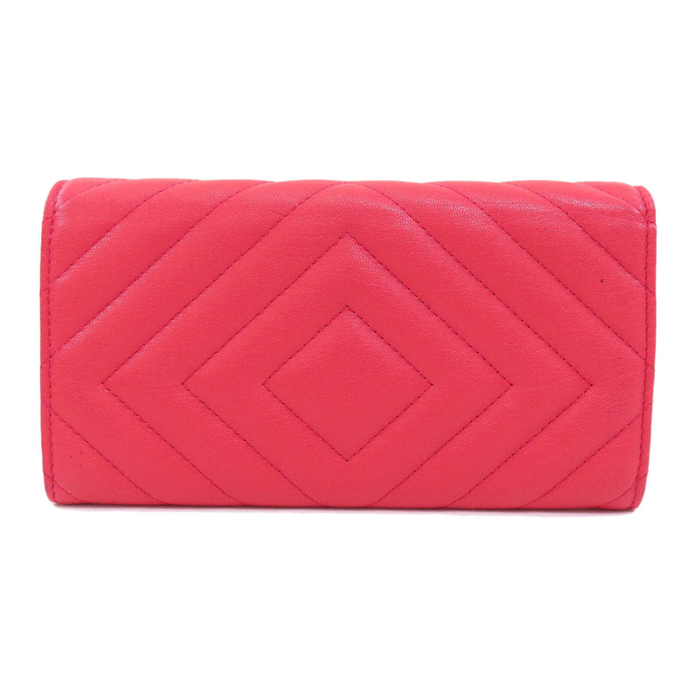 CHANEL Long Wallet Purse Calfskin pink Vstitch Women Used Authentic
