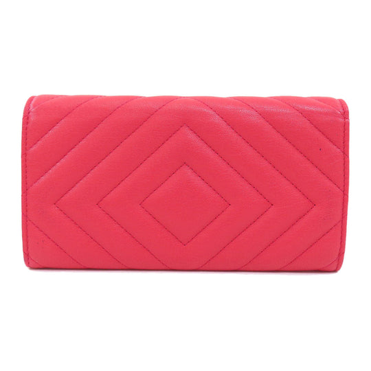 CHANEL Long Wallet Purse Calfskin pink Vstitch Women Used Authentic
