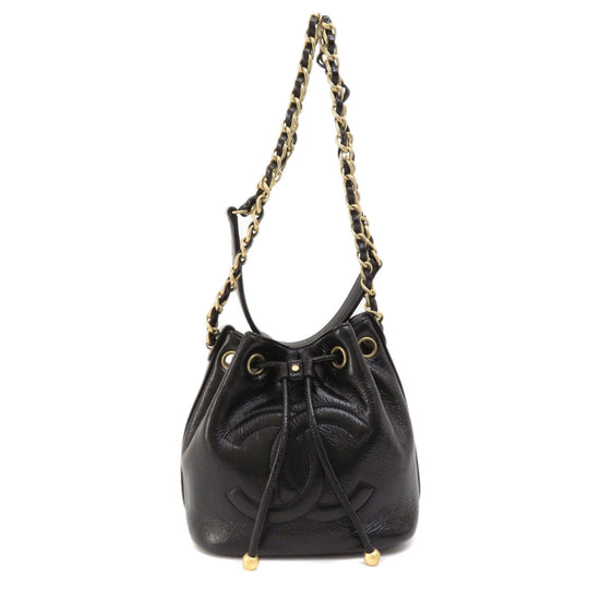 CHANEL Shoulder Bag Calfskin black Drawstring Bag ChainShoulder COCO Mark Gold Metal